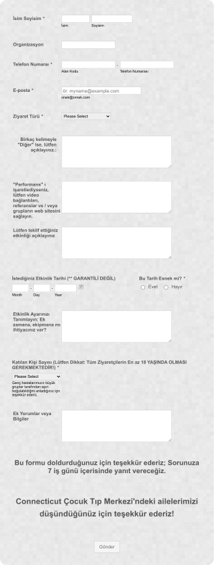 Özel Ziyaretçi İstek Form Template