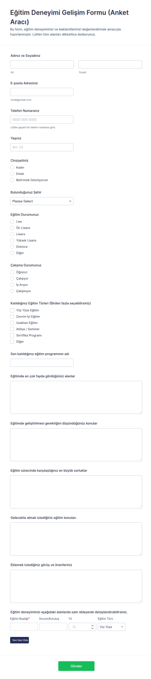 Özelleştirilebilir Liste Anketi Form Şablonu