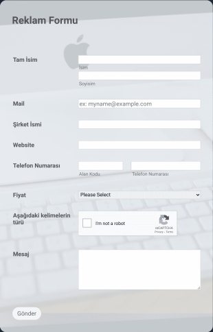 Özelleştirilmiş Temel Reklam Form Şablonu