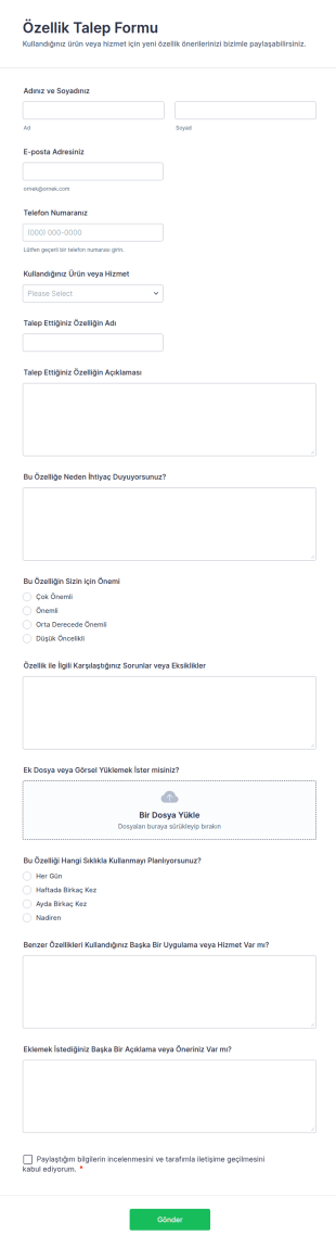 Özellik Talep Form Şablonu