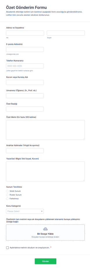 Özet Gönderim Form Şablonu