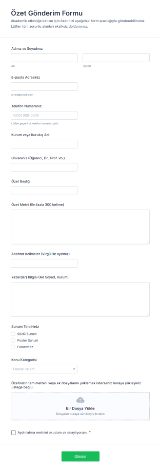 Özet Gönderim Form Şablonu