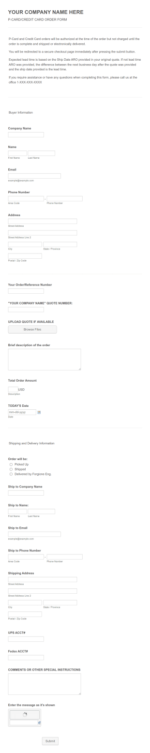 P CARD/CREDIT CARD ORDER FORM With Payment Authorization Form Template