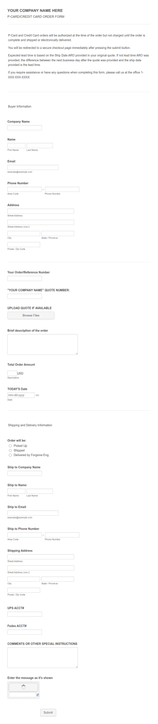 P CARDCREDIT CARD ORDER FORM With Payment Authorization