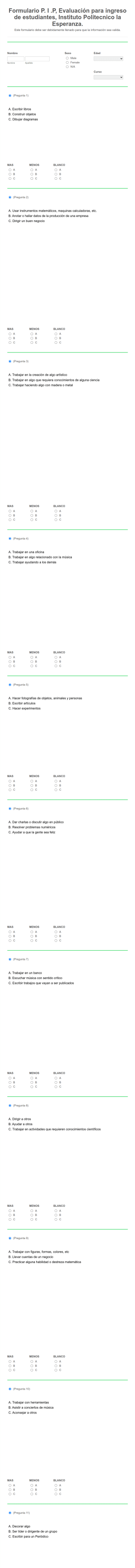 Evaluación Para Ingreso De Estudiantes