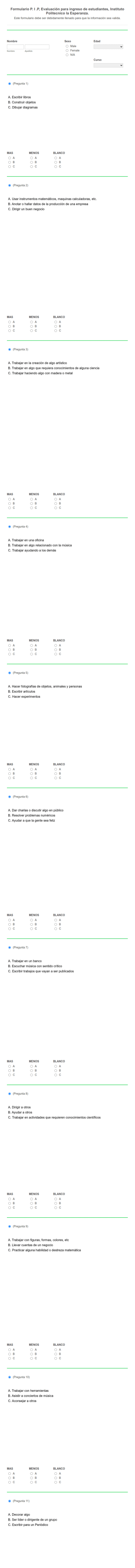 Evaluación Para Ingreso De Estudiantes