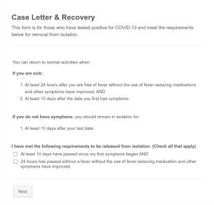 (P) Recovered After Testing Positive Form Template