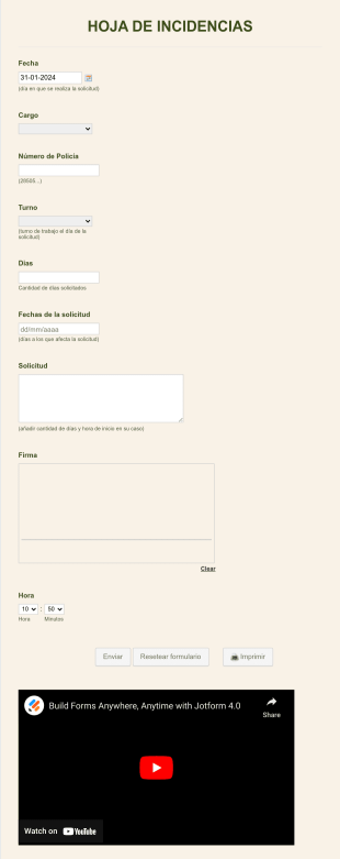 P1 Hoja De Incidencias P1 Form Template
