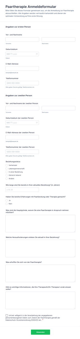 Paartherapie Anmeldeformular