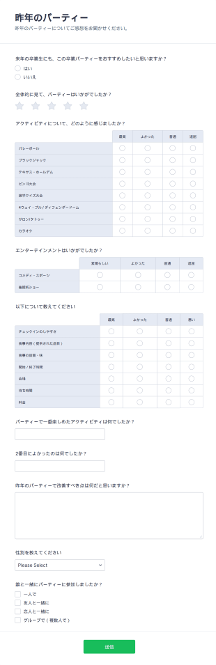 パーティーに関するアンケート