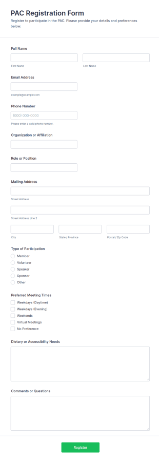 PAC Registration Form Template