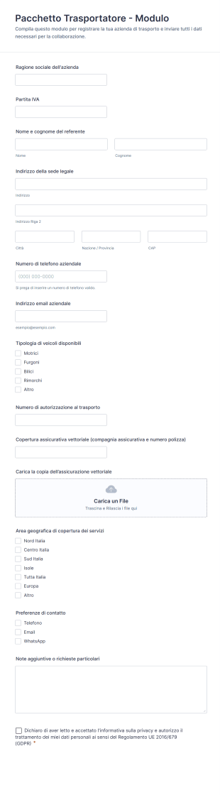Pacchetto Trasportatore Modulo