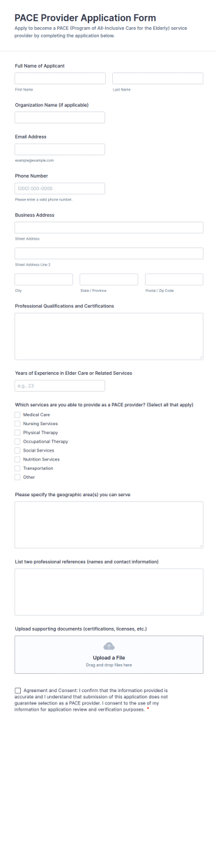 PACE Provider Application Form Template