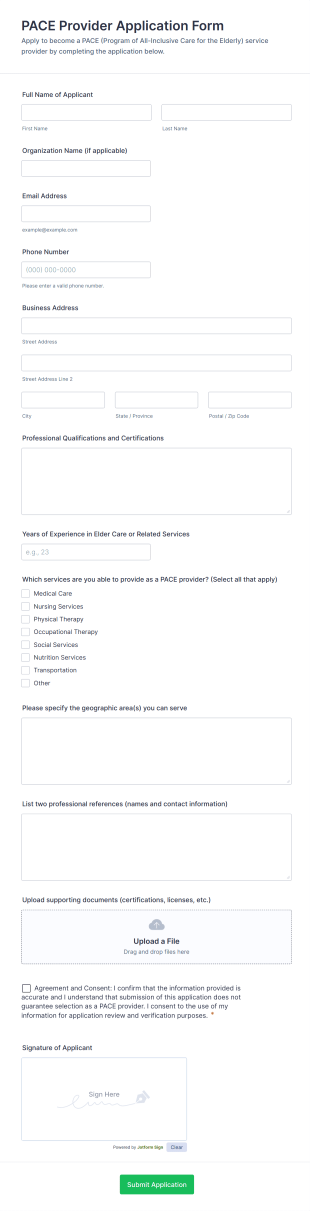 PACE Provider Application Form Template