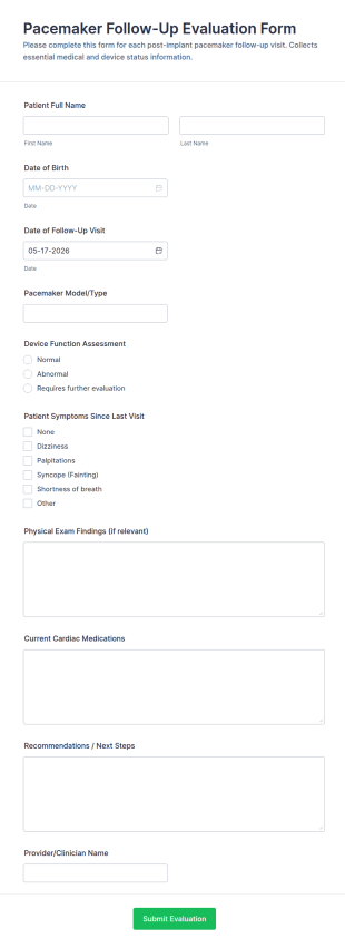 Pacemaker Follow Up Evaluation Form Template