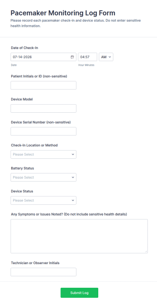 Pacemaker Monitoring Log Form Template