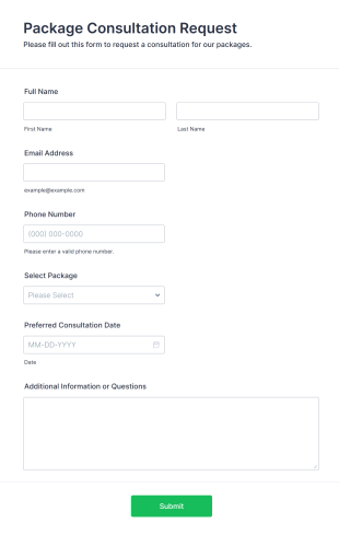 Package Consultation Request Form Form Template