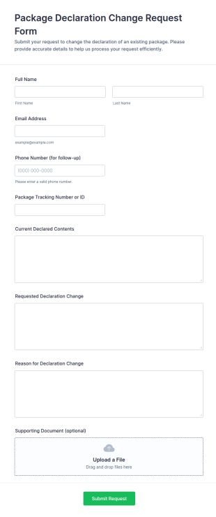 Package Declaration Change Request Form Template