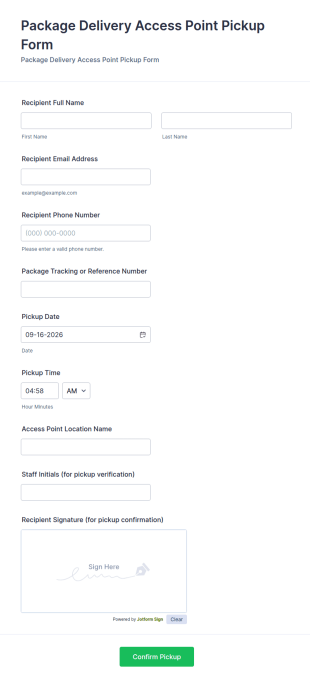 Package Delivery Access Point Pickup Form Template