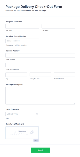 Package Delivery Check Out Form Template