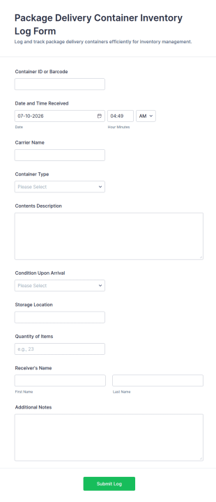 Package Delivery Container Inventory Log Form Template