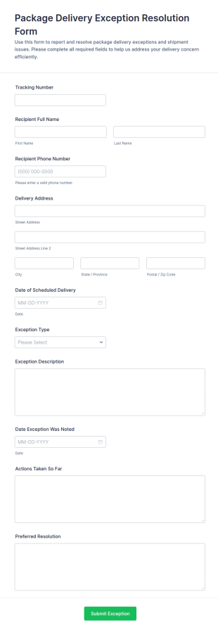 Package Delivery Exception Resolution Form Template