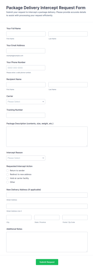 Package Delivery Intercept Request Form Template