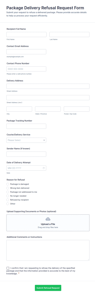 Package Delivery Refusal Request Form Template
