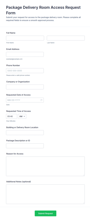 Package Delivery Room Access Request Form Template