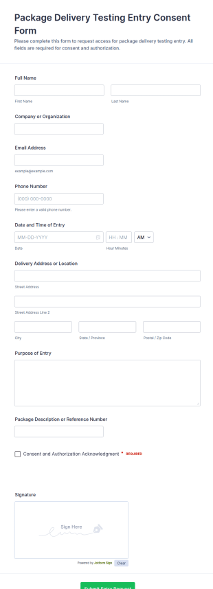 Package Delivery Testing Entry Consent Form Template