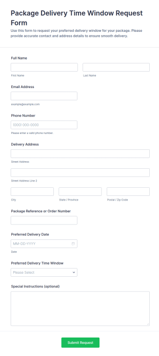 Package Delivery Time Window Request Form Template