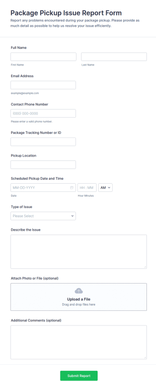 Package Pickup Issue Report Form Template