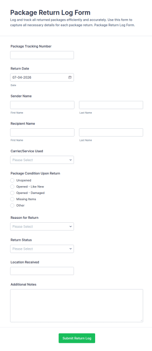 Package Return Log Form Template