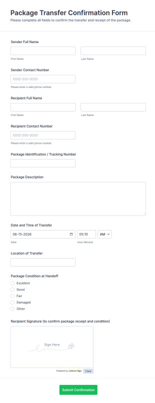Package Transfer Confirmation Form Template
