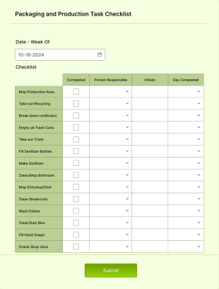 Packaging And Production Task Checklist Form Template