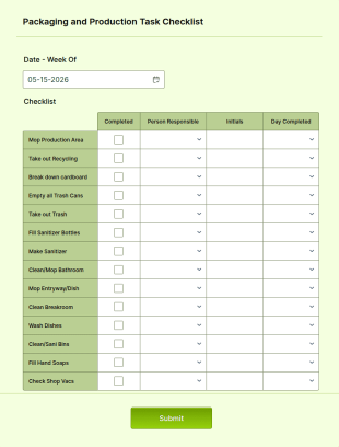 Packaging And Production Task Checklist Form Template