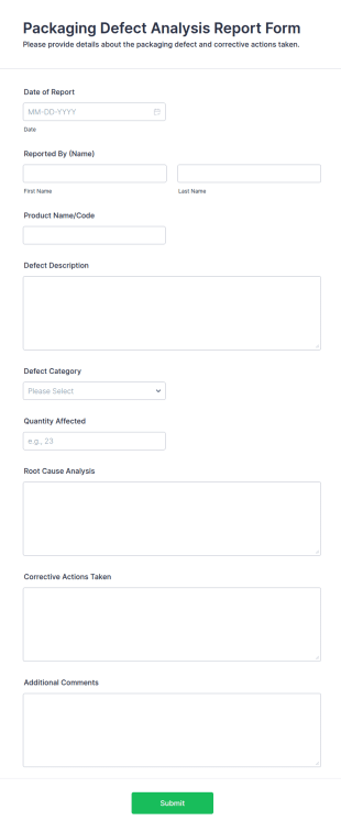 Packaging Defect Analysis Report Form Template