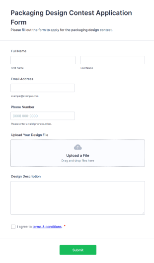 Packaging Design Contest Application Form Template