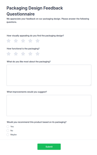 Packaging Design Feedback Questionnaire Form Template