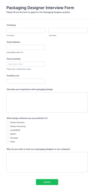 Packaging Designer Interview Form Template