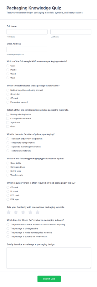 Packaging Knowledge Quiz Form Template