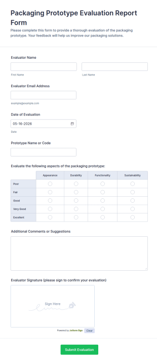 Packaging Prototype Evaluation Report Form Template