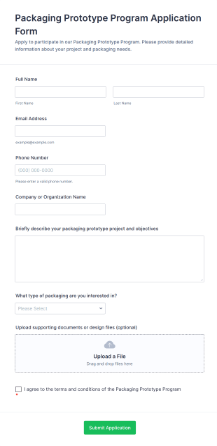 Packaging Prototype Program Application Form Form Template