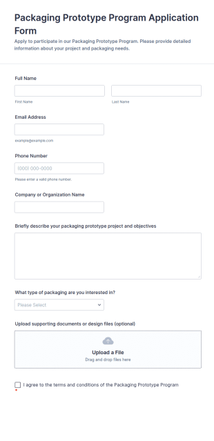 Packaging Prototype Program Application Form Template