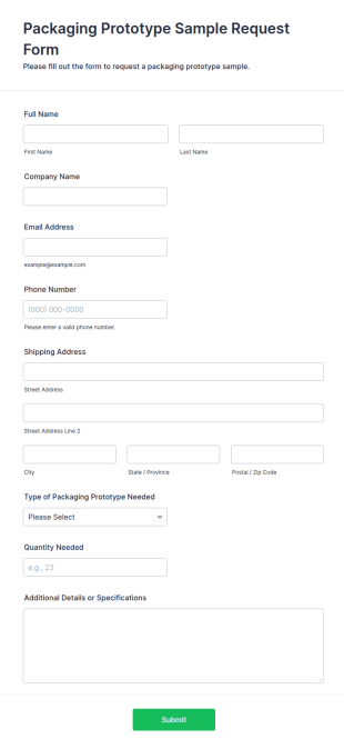 Packaging Prototype Sample Request Form Template