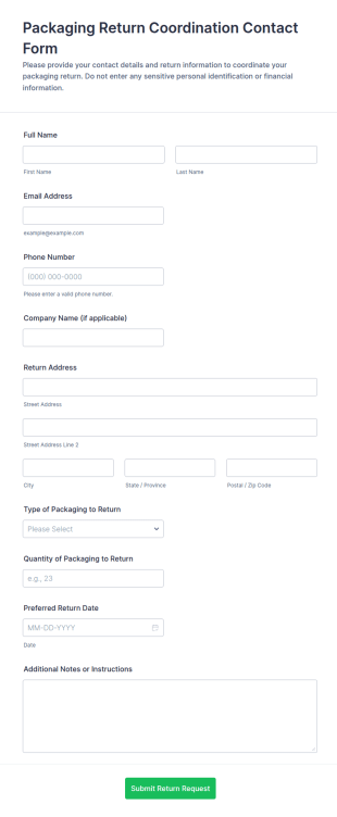 Packaging Return Coordination Contact Form Template