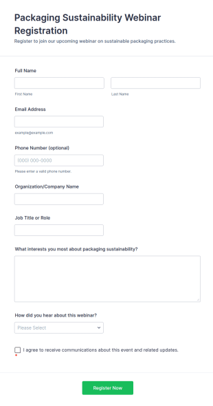 Packaging Sustainability Webinar Registration Form Template