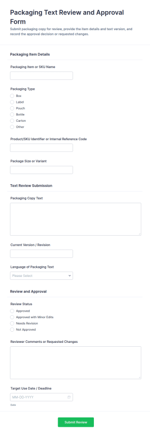 Packaging Text Review And Approval Form Template