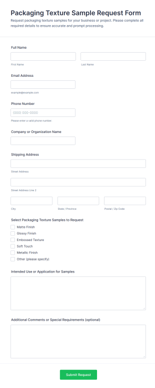 Packaging Texture Sample Request Form Template