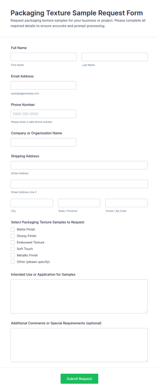 Packaging Texture Sample Request Form Template